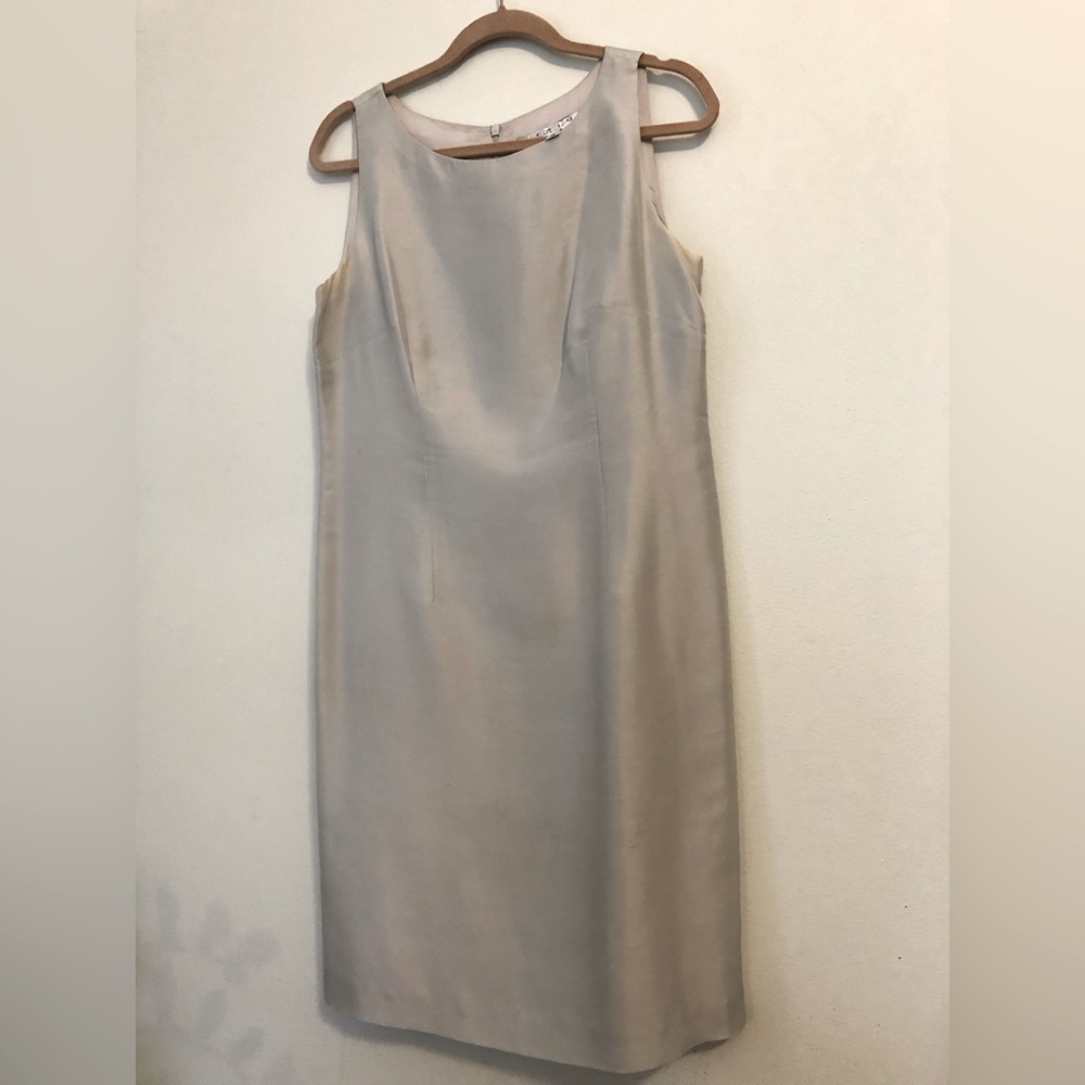 Trio 100% Silk Silver Shift Dress Size 12